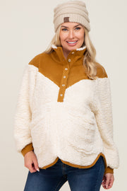 Cream Fleece Sherpa Contrast Maternity Pullover