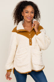 Cream Fleece Sherpa Contrast Pullover