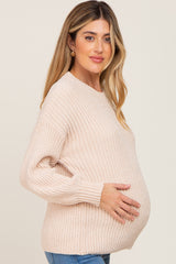 Beige Soft Chenille Knit Maternity Sweater