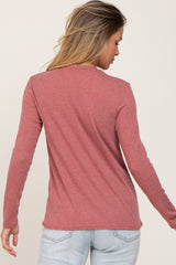 Rust Basic Ribbed Long Sleeve Top