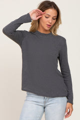 Charcoal Basic Ribbed Long Sleeve Top