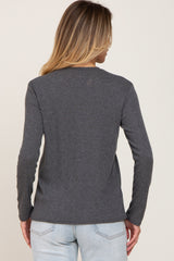 Charcoal Basic Ribbed Long Sleeve Top