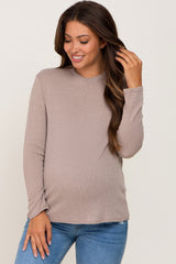 Taupe Basic Ribbed Long Sleeve Maternity Top