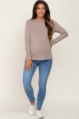 Taupe Basic Ribbed Long Sleeve Maternity Top