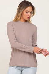 Taupe Basic Ribbed Long Sleeve Maternity Top