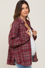 Red Plaid Button Down Maternity Top