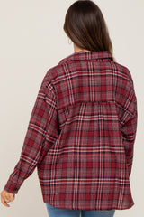 Red Plaid Button Down Maternity Top