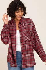 Red Plaid Button Down Top