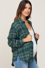 Green Plaid Button Down Maternity Top