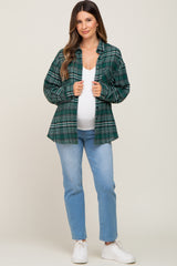 Green Plaid Button Down Maternity Top