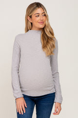 Grey Brushed Ribbed Mock Neck Maternity Top