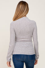 Grey Brushed Ribbed Mock Neck Maternity Top