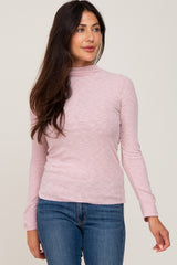 Pink Brushed Ribbed Mock Neck Top