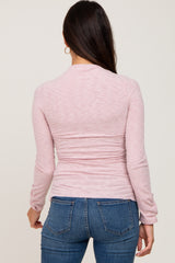 Pink Brushed Ribbed Mock Neck Top