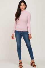 Pink Brushed Ribbed Mock Neck Top