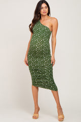 Olive Floral Ruched One Shoulder Maternity Dress