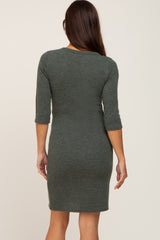 Olive Ribbed 3/4 Sleeve Maternity Dress