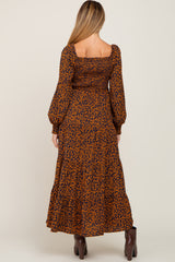 Navy Animal Print Tiered Long Sleeve Maternity Maxi Dress