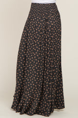 Charcoal Floral Button Front Hi-Lo Maxi Skirt