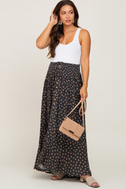 Charcoal Floral Button Front Hi-Lo Maternity Maxi Skirt