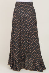 Charcoal Floral Button Front Hi-Lo Maternity Maxi Skirt