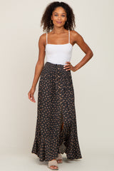 Charcoal Floral Button Front Hi-Lo Maxi Skirt