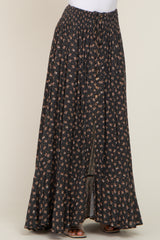 Charcoal Floral Button Front Hi-Lo Maxi Skirt