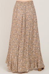 Beige Printed Button Front Hi-Lo Maternity Maxi Skirt