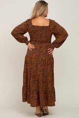 Navy Animal Print Tiered Long Sleeve Maternity Plus Size Maxi Dress