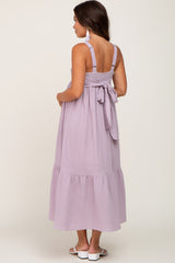 Lavender Back Tie Sleeveless Maternity Mid Dress