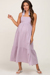 Lavender Back Tie Sleeveless Maternity Mid Dress