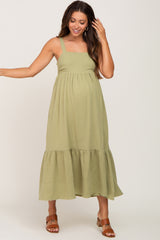 Light Green Back Tie Sleeveless Maternity Mid Dress