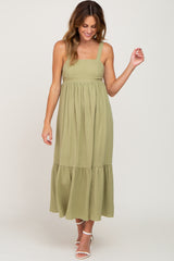 Light Green Back Tie Sleeveless Mid Dress