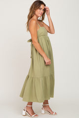 Light Green Back Tie Sleeveless Mid Dress