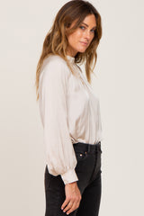 Beige Satin Long Sleeve Blouse