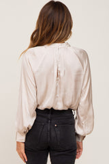 Beige Satin Long Sleeve Blouse