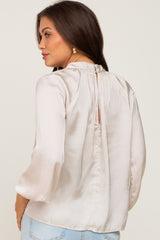 Beige Satin Maternity Long Sleeve Blouse