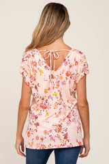 Peach Floral Ribbed Maternity Top