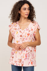 Peach Floral Ribbed Maternity Top