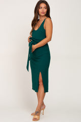 Forest Green Ribbed Back Cutout Maternity Midi Dress