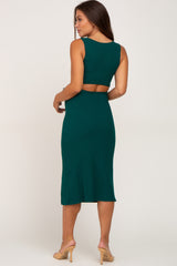 Forest Green Ribbed Back Cutout Maternity Midi Dress