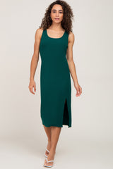 Forest Green Ribbed Back Cutout Midi Dress