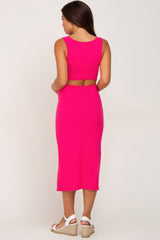 Fuchsia Ribbed Back Cutout Maternity Midi Dress