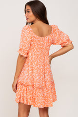 Orange Floral Ruffle Accent Maternity Mini Dress