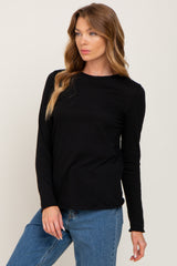 Black Basic Raw Hem Long Sleeve Top