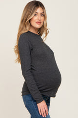 Charcoal Basic Raw Hem Maternity Long Sleeve Top