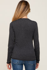 Charcoal Basic Raw Hem Maternity Long Sleeve Top