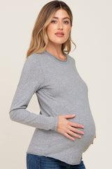 Heather Grey Basic Raw Hem Maternity Long Sleeve Top