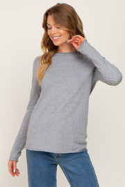 Heather Grey Basic Raw Hem Long Sleeve Top