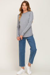 Heather Grey Basic Raw Hem Long Sleeve Top